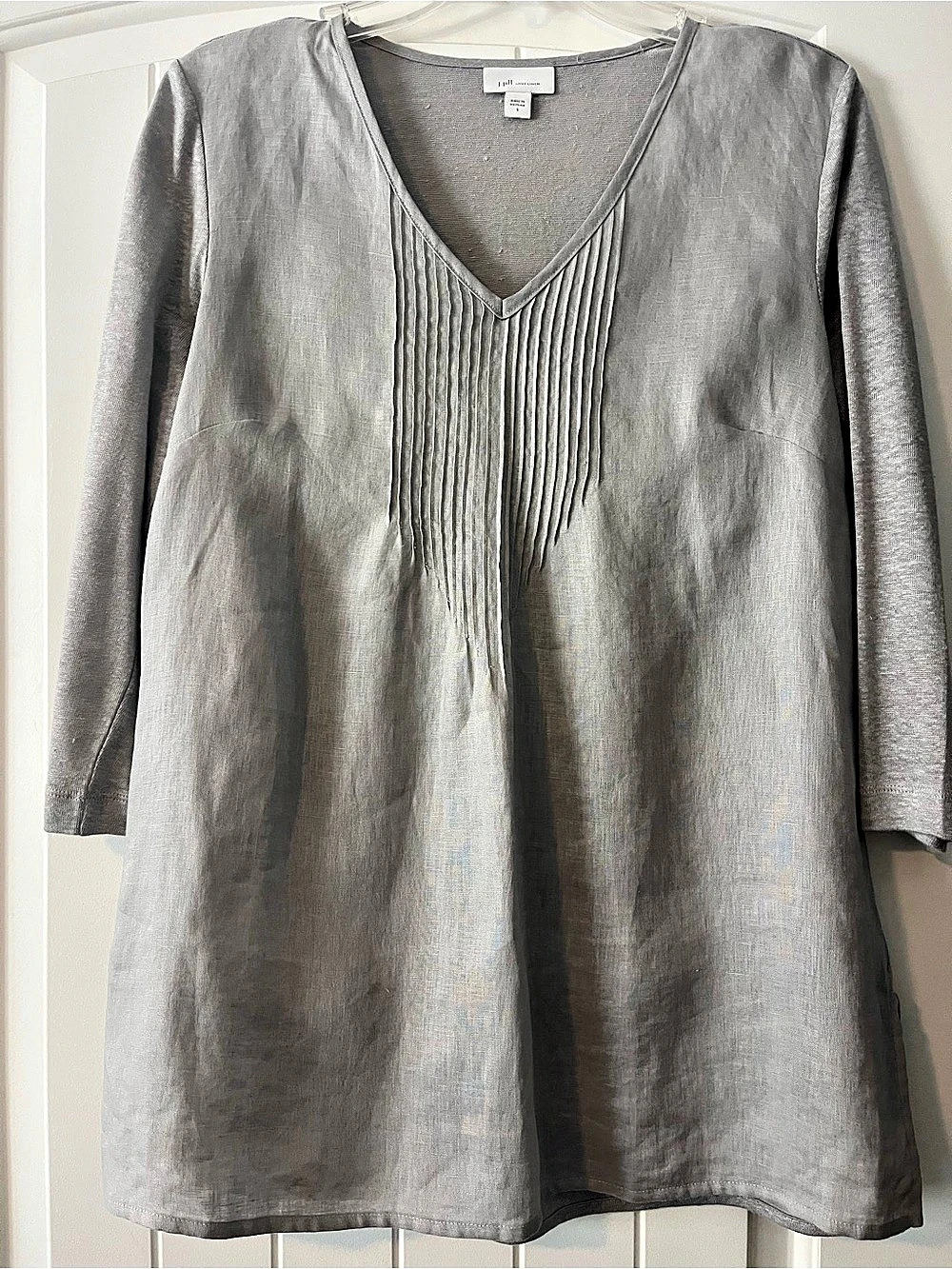 J. Jill Love Linen Pleated V-Neck Tunic Gray Small